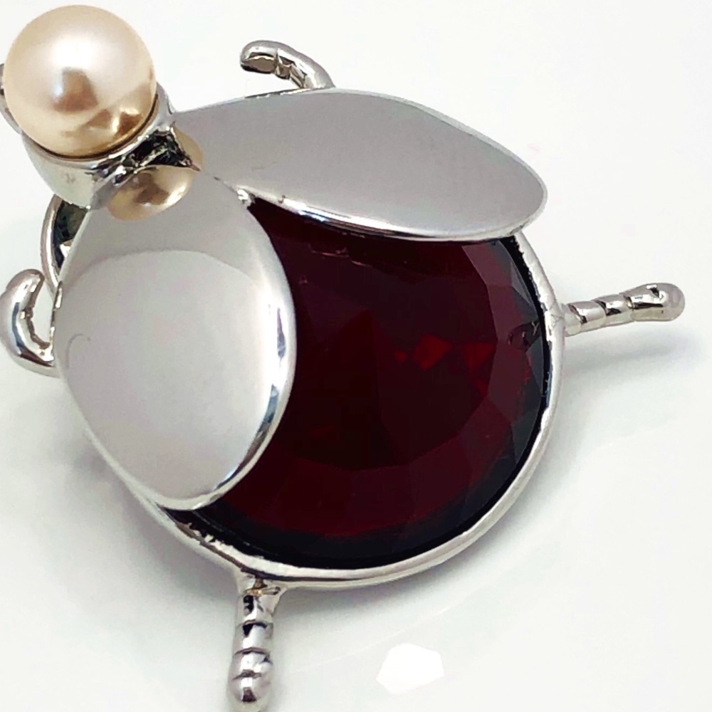 NEW Henri Bendel Silver & Ruby Beetle Brooch Pin